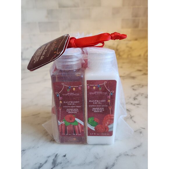 My Beauty Spot Raspberry Swirl 3-Piece Bath Set Body Wash & Lotion Shower Pouf - Picture 1 of 3